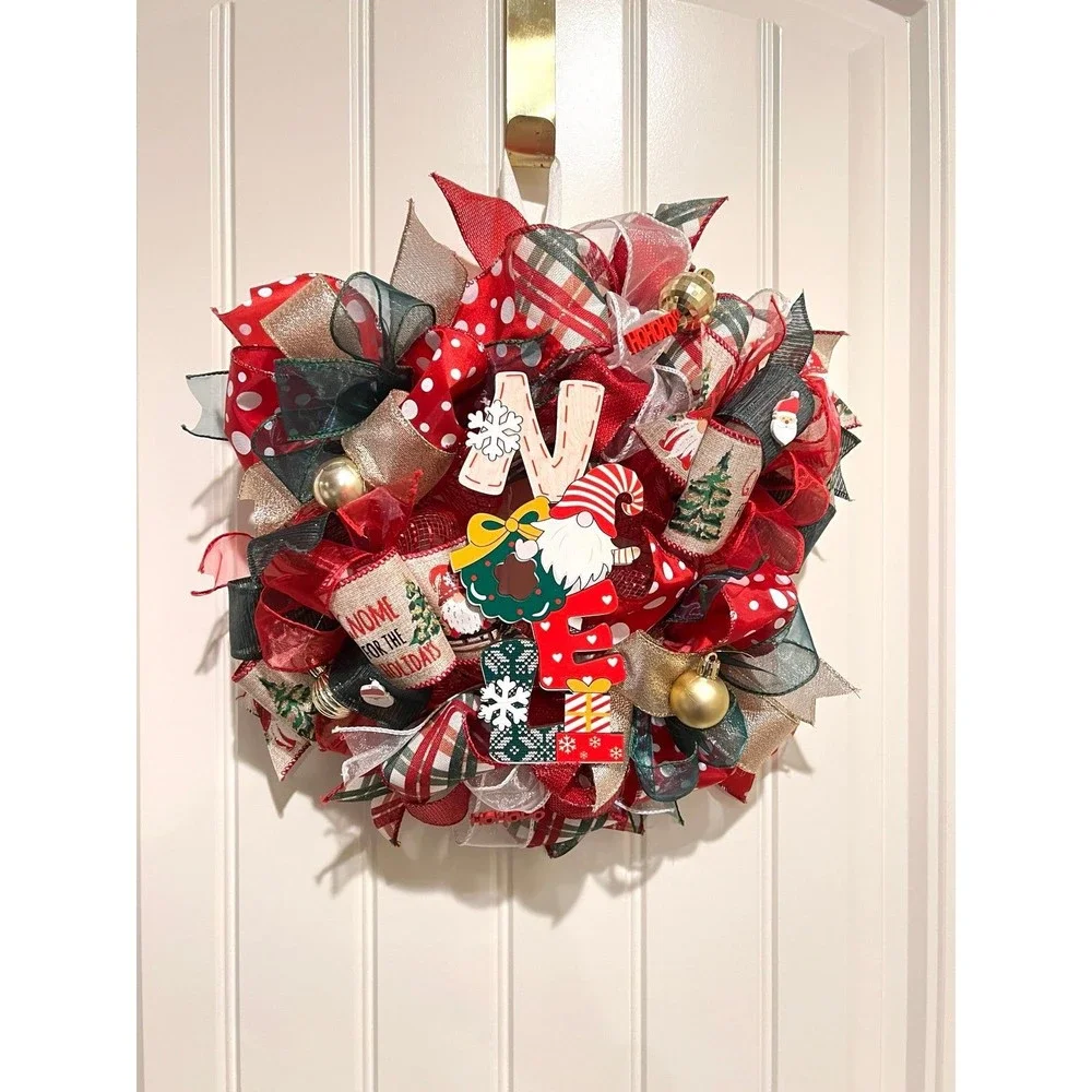 Handmade 13 inch Christmas NOEL Gnome Ribbon Wreath MW3